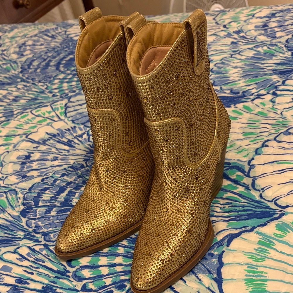Gold Sequin Ankle Boots 6.5 NWOT